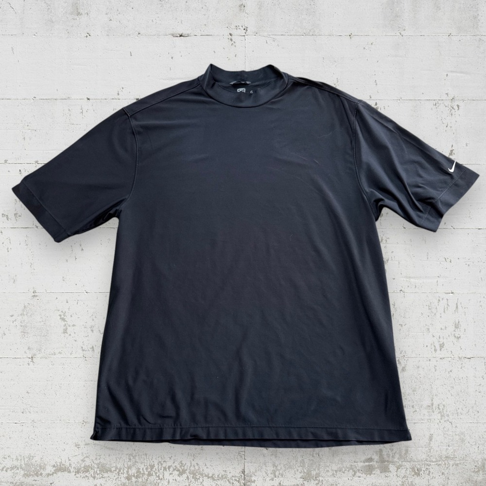Nike Golf Tiger Woods Mock Neck Shirt Mens XL Black Dri-FIT Short Sleeve